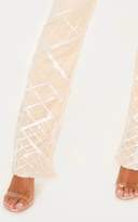 Thumbnail for your product : PrettyLittleThing Nude Embroidered Sequin Flared Trousers