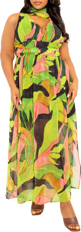 BUXOM COUTURE Abstract Print Maxi Dress