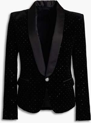 Balmain Embellished cotton-velvet tuxedo jacket - ShopStyle