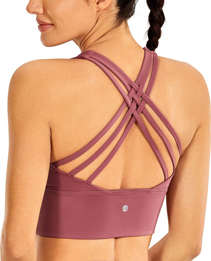 CRZ YOGA Women's Longline Strappy Sports Bras Fitness Bra Wirefree Padded  Yoga Crop Tops with Built in Bra Misty Merlot XL - ShopStyle