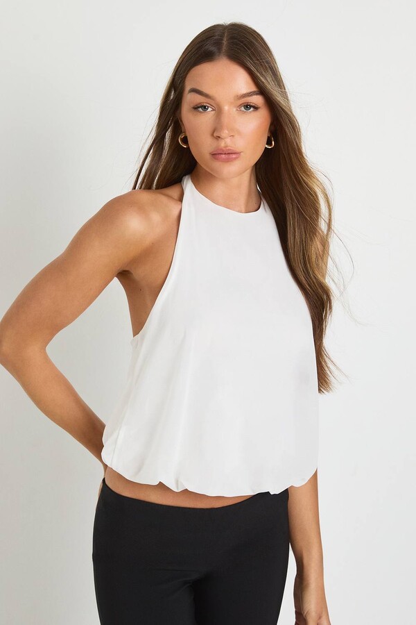 White Bubble Hem Tops ShopStyle UK