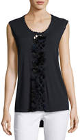 Thumbnail for your product : Elie Tahari Harley Sleeveless Feather-Trim Knit Top