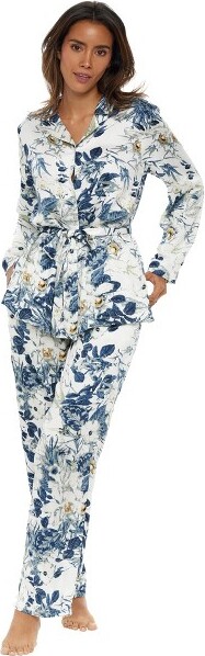Blue Exotic Flower Print Ladies Pyjamas