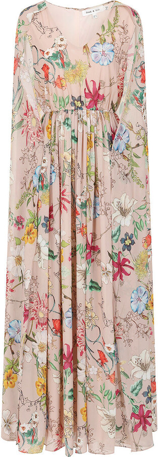 Frock and Frill Neutrals Melia Floral Print Cape Sleeve Maxi Dress