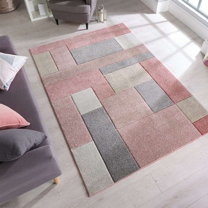 Dunelm Cosmos Hand Carved Rug Pink, Grey and Brown ShopStyle