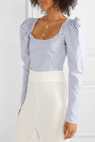 Thumbnail for your product : Caroline Constas Ariana Ruched Striped Cotton-poplin Top - Blue