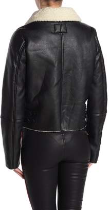 Blanknyc Denim Faux Leather & Faux Shearling Moto Jacket