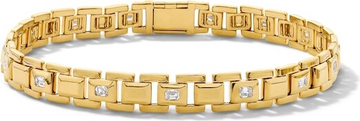 Zales 1-1/4 CT. T.w. Emerald-Cut Lab-Grown Diamond Link Bracelet in Sterling Silver with 14K Gold Plate (F/Vs2) - 8.25″