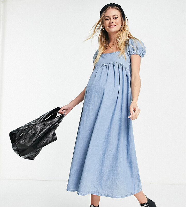 Maternity Denim Pinafore Dress Blue Mid-Wash Sizes 8-20 