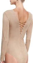 Thumbnail for your product : Alexander Wang T By Faux-Suede Long-Sleeve Lace-Up Bodysuit