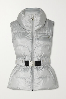 Jet Set Clara Belted Padded Quilted Metallic Ripstop Ski Vest - Silver