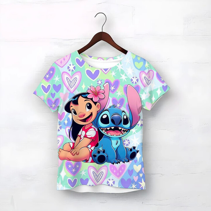 Miniso/Name Excellence Superior Products 3-14Y Kids Disney Stitch Short Sleeve Girl T-shirt Children Sporty T-shirts Boys & apos; Casual Clothes Girls O Neck Shirt Daily Top