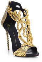 Thumbnail for your product : Giuseppe Zanotti Goldtone Coral Python Sandals