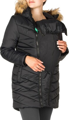 Modern Eternity Faux Fur Trim Convertible Puffer 3-in-1 Maternity Jacket