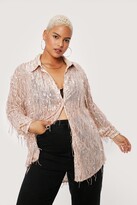 Thumbnail for your product : Nasty Gal Womens Plus Size Sheer Fringe Sequin Shirt - Green - 16, Green