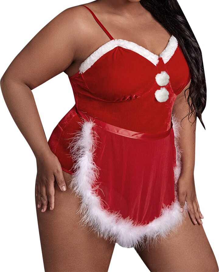 Plus Size Women Sexy Lingerie Christmas Costume Lace Babydoll