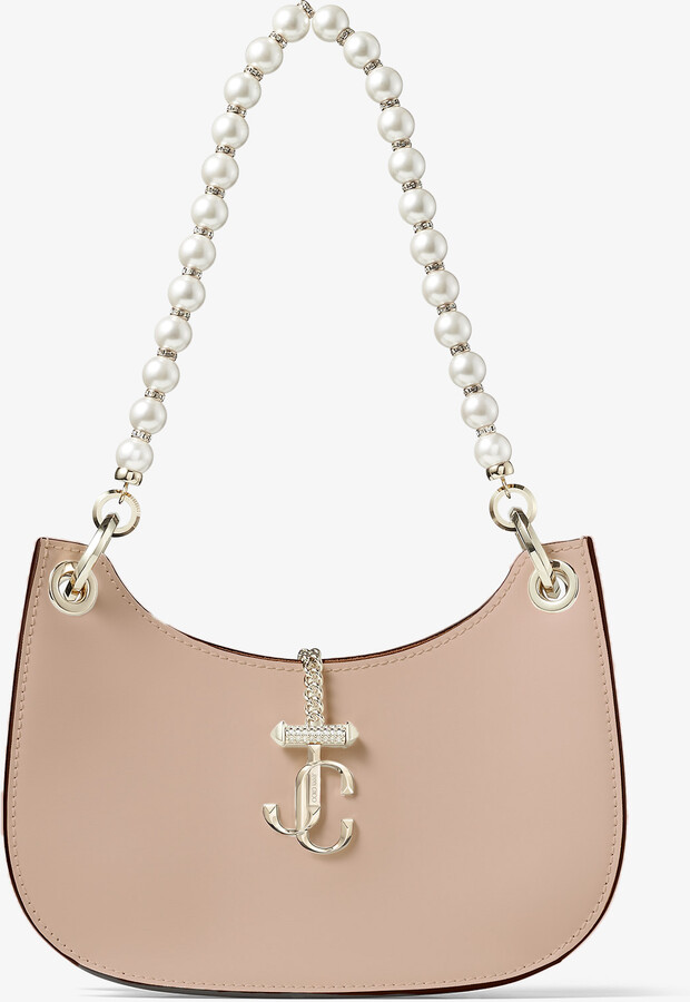 Jimmy Choo Ballet Pink Box Leather Hobo Handbag With Pearl Strap 