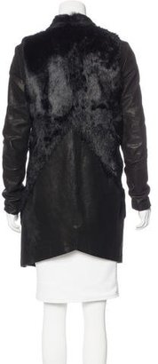 Helmut Lang Fur-Trimmed Leather Coat
