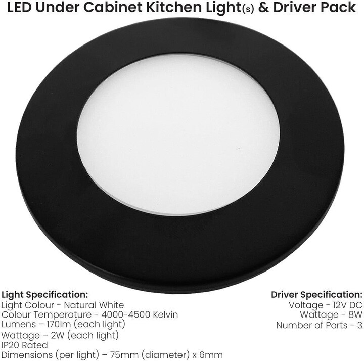 Loops 2x MATT BLACK UltraSlim Round Under Kitchen Light
