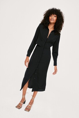 Nasty Gal Womens Belted Relaxed Long Sleeve Midi Shirt Dress
