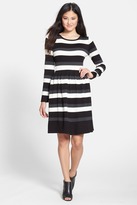 Thumbnail for your product : Vince Camuto Stripe Long Sleeve Fit & Flare Sweater Dress (Petite)