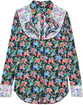 Thumbnail for your product : Paco Rabanne Paneled Appliqued Floral-print Crepe De Chine Shirt