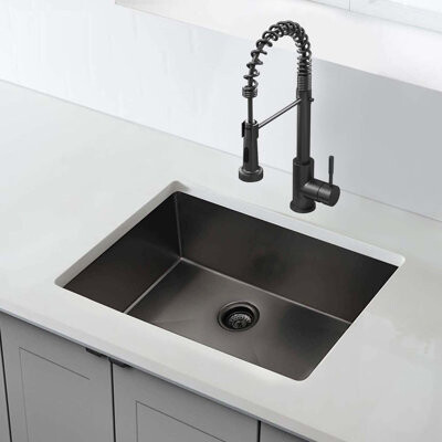 WKEMSING 32x19 inch Undermount Kitchen Sink 16 Gauge Stainless Steel Single Bowl Kitchen Sink Gunmetal