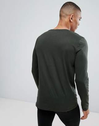 ASOS Design DESIGN long sleeve t-shirt with scoop neck in khaki