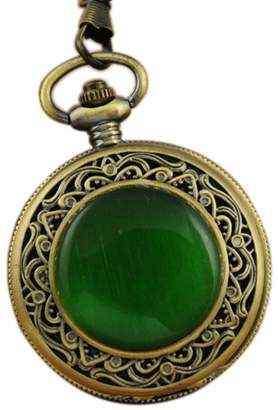 Möve VIGOROSO Men's Vintage Bronze Green Stone See-through Hand-winding Mechanical Pocket Watch
