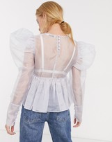 Thumbnail for your product : UNIQUE21 UNIQUE 21 sheer organza top with puff sleeves and peplum hem