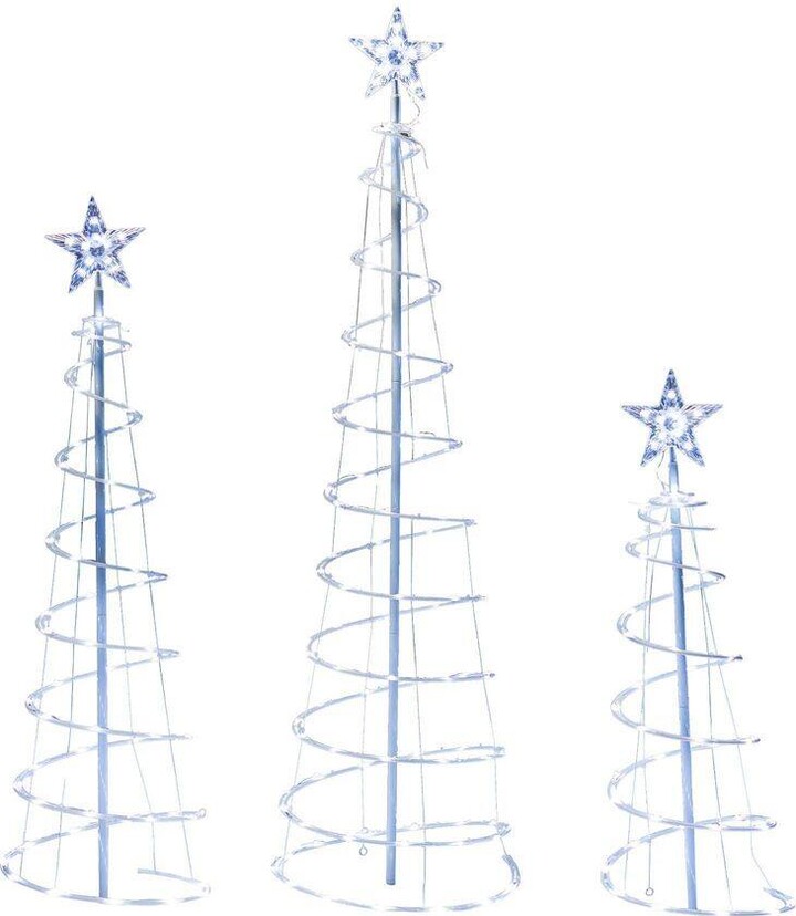 Joyfy 3 Packs Christmas Spiral Tree Yard Light 218 Pre-Lit LED Cool White Lights with Metal Stakes