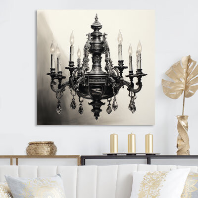 Chandelier Elegant Monochrome Pointillism I - Chandelier Print on Metal