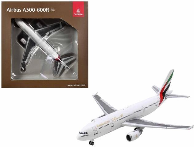 Airbus A300-600R Commercial Aircraft 'Emirates Airlines' White with Striped Tail 1/400 Diecast Model Airplane by GeminiJets