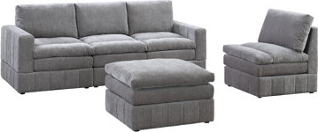 Latitude Run 5Pc Modular Sectional Furniture 2X / One Arm Chairs Armless 1X  Suede Pillow Top Seat Classic Design Contemporary  Suede Upholstery For Living