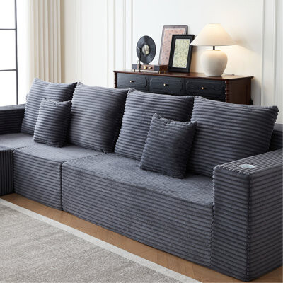 Mercer41 Modular Deep Seat Corduroy Couch, Cup Holders, Modern, No Assembly, Adaptable To Home Settings Cloud Versatile For Decor