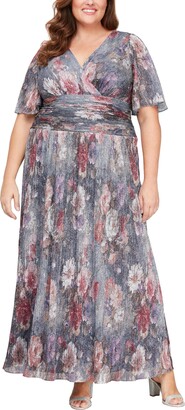 SL Fashions Women's Plus Size Tea Length Ruched Waist Boudre Tier Dress