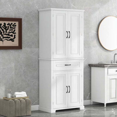 Red Barrel Studio Bathroom Storage Cabinet with Doors and Drawers Tilt-Out Laundry Hamper Multiple Storage Space
