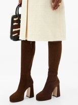 Thumbnail for your product : Gucci Madame Suede Knee-high Platform Boots - Dark Brown