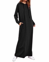 Thumbnail for your product : Style Dome Women Hoodie Casual Long Sleeve Sweater Jumper Dress Baggy Pullover Solid Color T-Shirt Hoodie Drawstring Jumper Pullover Top Hooded Tunic 1-Black XXL