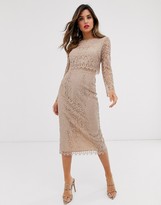 Thumbnail for your product : ASOS DESIGN lace long sleeve midi pencil dress