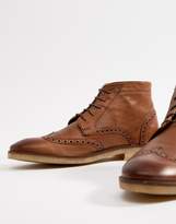 Thumbnail for your product : ASOS DESIGN Wide Fit brogue boots in tan leather with natural sole