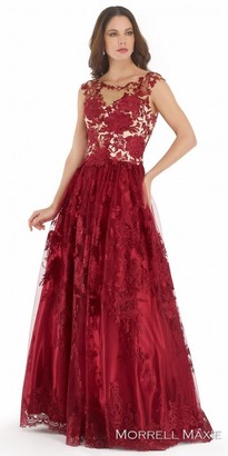 Morrell Maxie Illusion Floral Embroidered A-line Evening Dress
