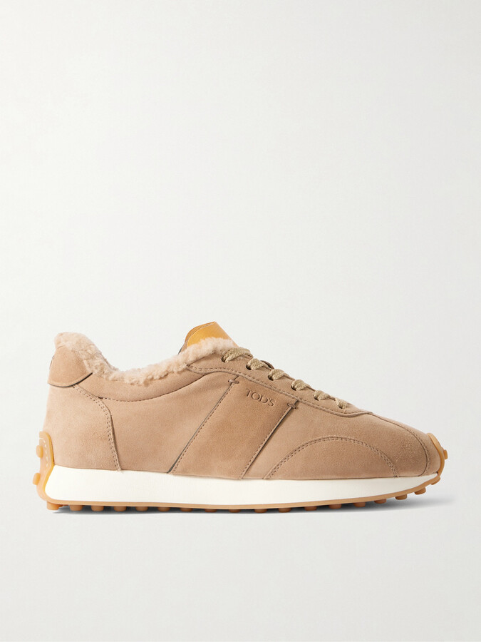 Tod's Sportivo Active Embroidered Shearling-trimmed Suede Sneakers - Brown