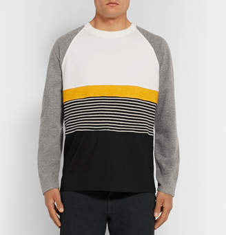 Barena Panelled Cotton-Jersey, Brushed-Twill And Striped Virgin Wool-Blend Sweatshirt
