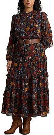Plus Size Crinkle Georgette Floral Tiered Dress