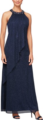 SL Fashions Women's Jewel Neck Drape Front Dress