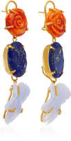 Thumbnail for your product : Bounkit 14K Gold-Plated Brass" Carved Red Oyster Shell" Lapis" Blue Lace Agate Earrings
