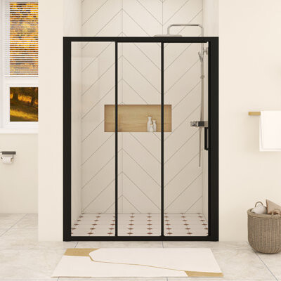 Lhragee 60 In. W X 70 In. H Sliding Framed Shower Door In Matte Black Finish