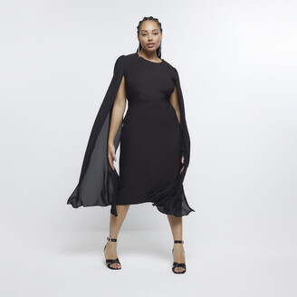 River Island Womens Plus Black Chiffon Sleeve Bodycon Midi Dress