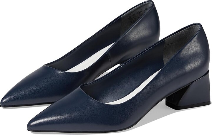 Franco Sarto Racer Pointed Toe Block Heel Pump High Women's Heels Navy Blue Leather : 7 M